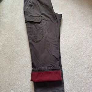 Duluth Trading Co Brown Cargo Pants with Red Cuffs